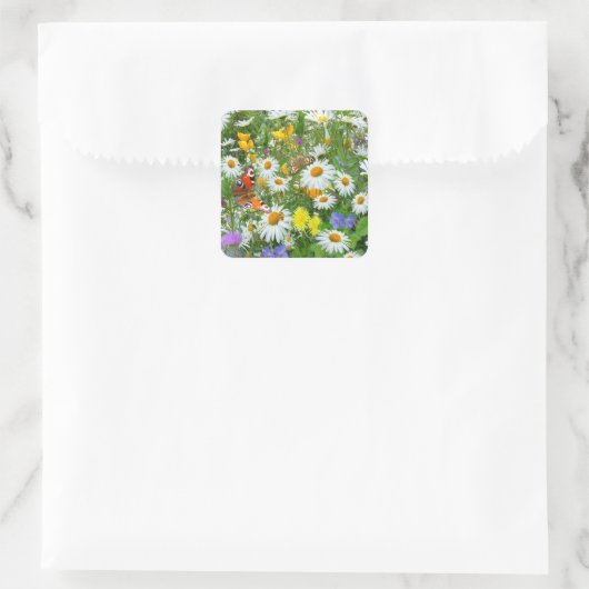 Wild Flower Meadow Vierkante Sticker (Tas)