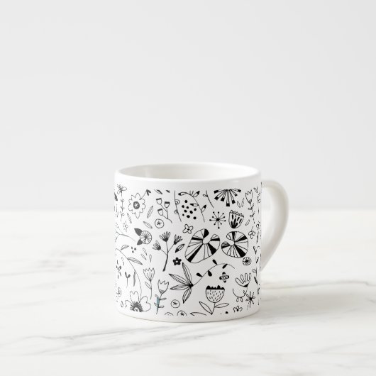 Wild Flower Monochrome Modern Espresso Kop (Voorkant rechts)