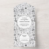 Wild Flower Monochrome Modern Wedding All In One Uitnodiging (Binnen)
