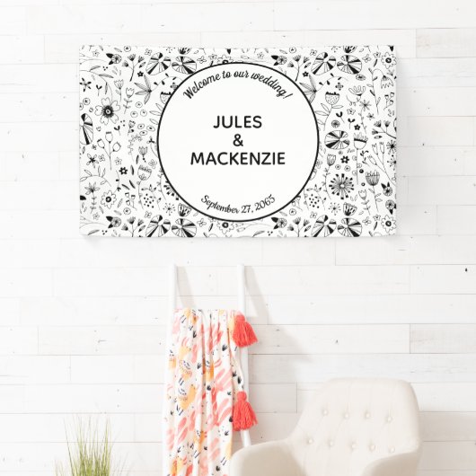Wild Flower Monochrome Modern Wedding Spandoek (Insitu)
