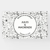 Wild Flower Monochrome Modern Wedding Spandoek (Horizontaal)