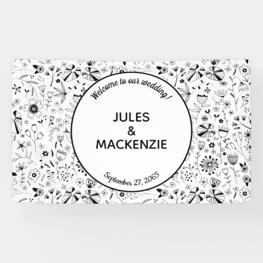 Wild Flower Monochrome Modern Wedding Spandoek (Horizontaal)