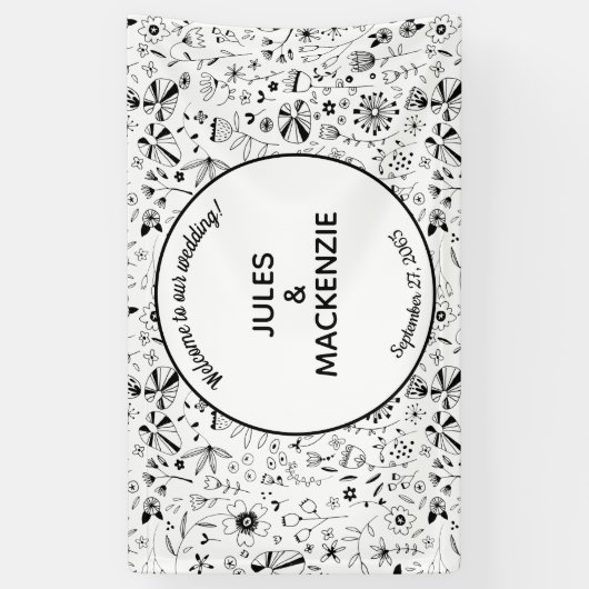 Wild Flower Monochrome Modern Wedding Spandoek (Verticaal)
