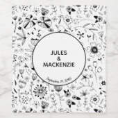 Wild Flower Monochrome Modern Wijn Etiket (Enkel label)