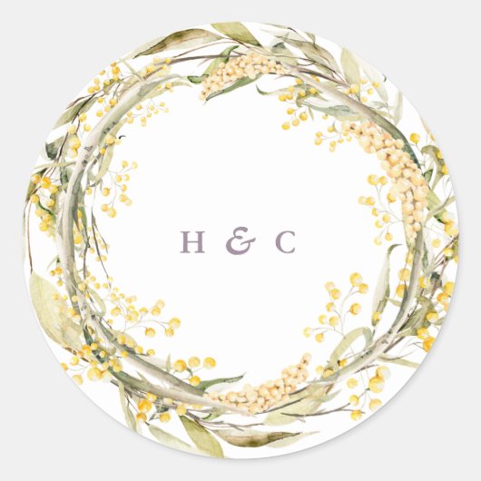 Wild Flower Pampas Yellow Monogram Weddenschap Ronde Sticker (Voorkant)