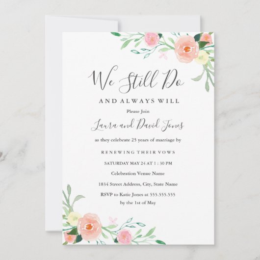 Wild Flower Peach Roze Bloemen Huwelijksgelofte Ve Kaart (Voorkant)