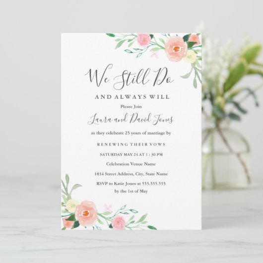 Wild Flower Peach Roze Bloemen Huwelijksgelofte Ve Kaart (Staand voorkant)