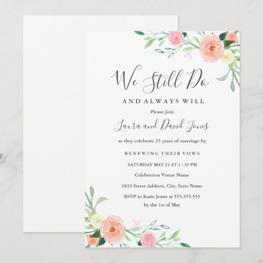 Wild Flower Peach Roze Bloemen Huwelijksgelofte Ve Kaart (Voorkant / Achterkant)