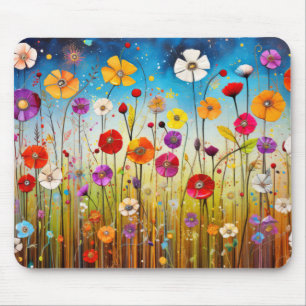 Wild Flower Poppy Concept Abstracte kleurrijke kun Muismat