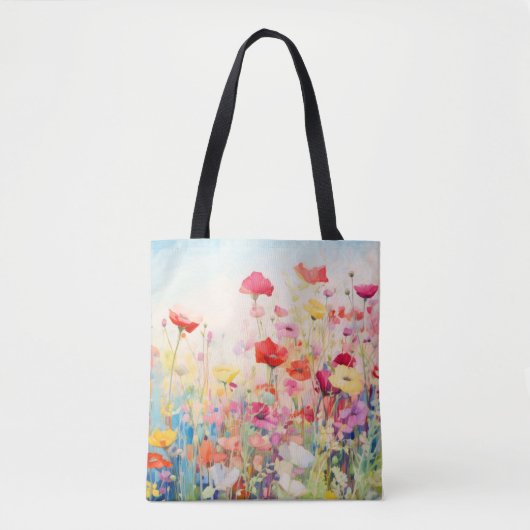Wild Flower Poppy Concept Abstracte kleurrijke kun Tote Bag (Voorkant)