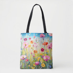 Wild Flower Poppy Concept Abstracte kleurrijke kun Tote Bag