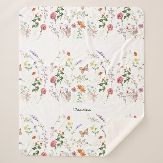 Wild Flower Pressed Floral Tekst toevoegen Sherpa Sherpa Deken (Voorkant)