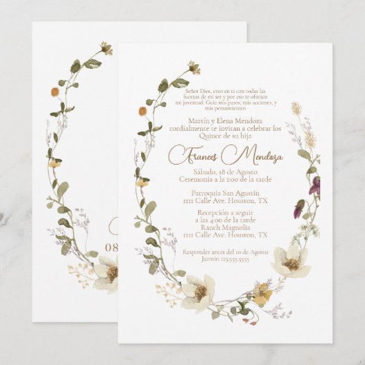 Wild Flower quinceañera uitnodiging (Voorkant / Achterkant)