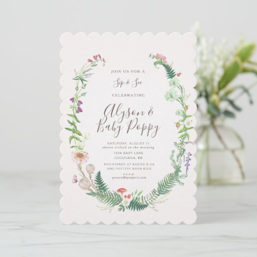 Wild Flower Sip & See Invitation Kaart (Staand voorkant)