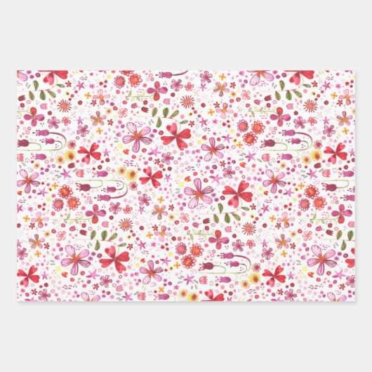 Wild Flower Waterverf Bloemenroze en wit Inpakpapier Vel (Voorkant)