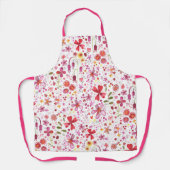 Wild Flower Waterverf Botanisch Roze Rood Wit Schort (Voorkant)