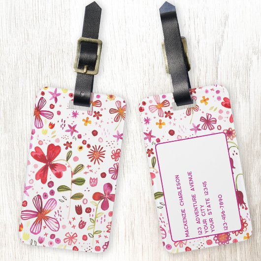 Wild Flower Waterverf Modern Gepersonaliseerd Bagagelabel
