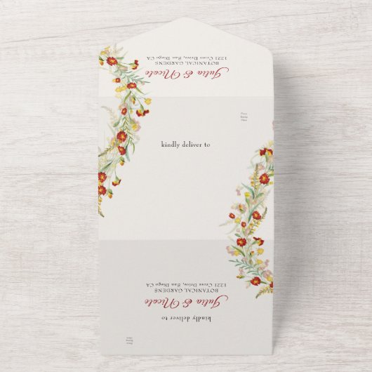 Wild Flower Yellow Marigold Foliage Wedding All In One Uitnodiging (Buitenkant)