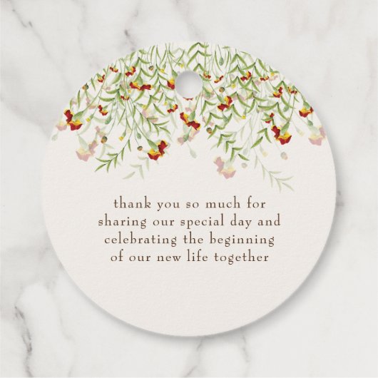 Wild Flower Yellow Marigold Foliage Wedding Bedankjes Labels (Achterkant)