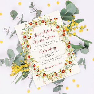 Wild Flower Yellow Marigold Foliage Wedding Kaart