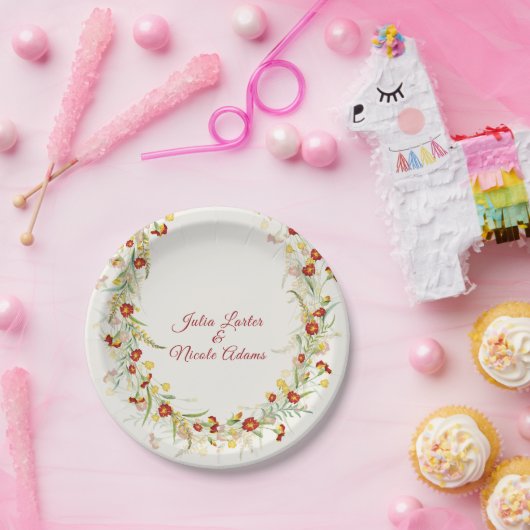 Wild Flower Yellow Marigold Foliage Wedding Papieren Bordje (Feest)