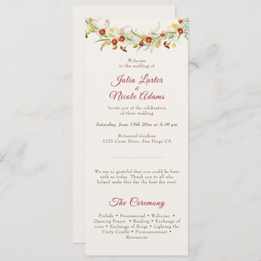 Wild Flower Yellow Marigold Foliage Wedding Programmakaart (Voorkant / Achterkant)