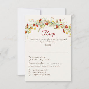 Wild Flower Yellow Marigold Foliage Wedding RSVP Kaartje
