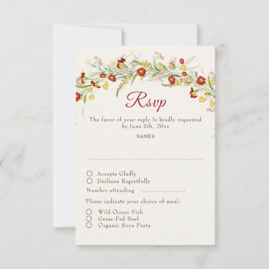 Wild Flower Yellow Marigold Foliage Wedding RSVP Kaartje (Voorkant)