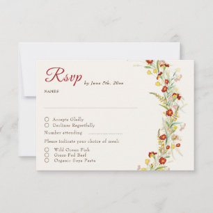 Wild Flower Yellow Marigold Foliage Wedding RSVP Kaartje