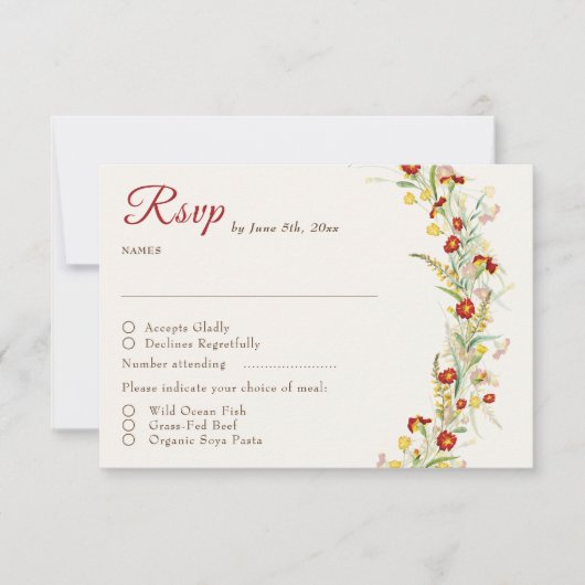 Wild Flower Yellow Marigold Foliage Wedding RSVP Kaartje (Voorkant)