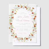 Wild Flower Yellow Marigold Foliage Wedding Vellum Uitnodigingen (Offset)