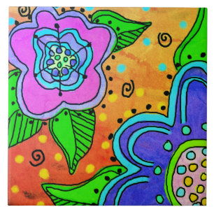 Wild Flowers Abstract digitaal schilderen Tegeltje