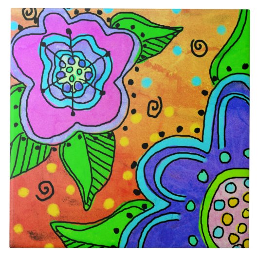 Wild Flowers Abstract digitaal schilderen Tegeltje (Voorkant)