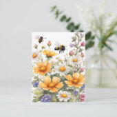 Wild Flowers and Honey Bees Waterverf Briefkaart (Staand voorkant)