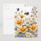 Wild Flowers and Honey Bees Waterverf Briefkaart (Voorkant / Achterkant)