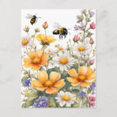 Wild Flowers and Honey Bees Waterverf Briefkaart (Voorkant)