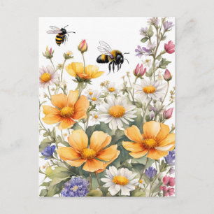 Wild Flowers and Honey Bees Waterverf Briefkaart