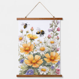 Wild Flowers and Honey Bees Waterverf Hangend Wandkleed