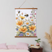 Wild Flowers and Honey Bees Waterverf Hangend Wandkleed (Slaapkamer)