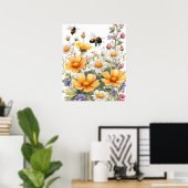 Wild Flowers and Honey Bees Waterverf Poster (Thuiskantoor)