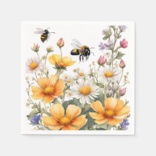 Wild Flowers and Honey Bees Waterverf Servet (Voorkant)