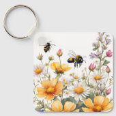 Wild Flowers and Honey Bees Waterverf Sleutelhanger (Voorkant)