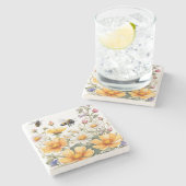 Wild Flowers and Honey Bees Waterverf Stenen Onderzetter (Zijkant)