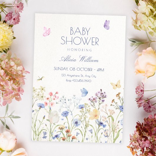 Wild flowers baby shower kaart