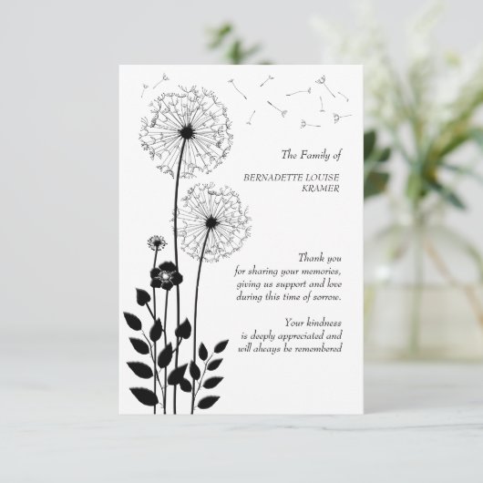 Wild Flowers Bereavement Hartelijk dank Bedankkaart (Staand voorkant)