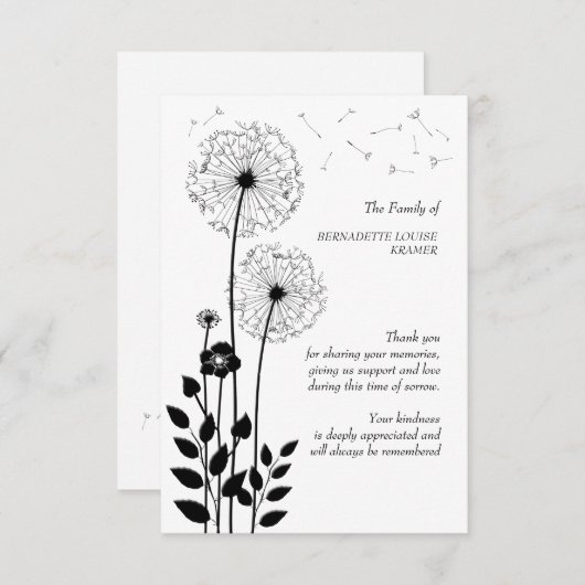 Wild Flowers Bereavement Hartelijk dank Bedankkaart (Voorkant / Achterkant)
