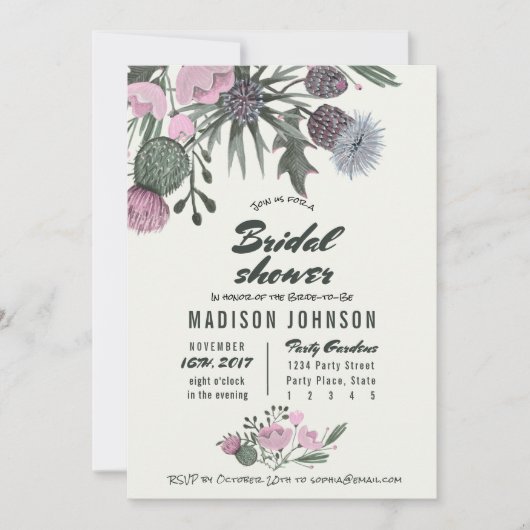 Wild Flowers bleek roze | Bridal Shower-uitnodigin Kaart (Voorkant)