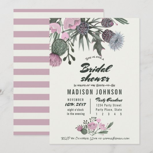 Wild Flowers bleek roze | Bridal Shower-uitnodigin Kaart (Voorkant / Achterkant)