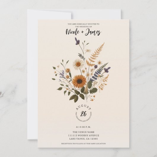 Wild Flowers  Bloemen Bunch Bohemian Bruiloft Kaart (Voorkant)