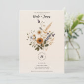 Wild Flowers  Bloemen Bunch Bohemian Bruiloft Kaart (Staand voorkant)